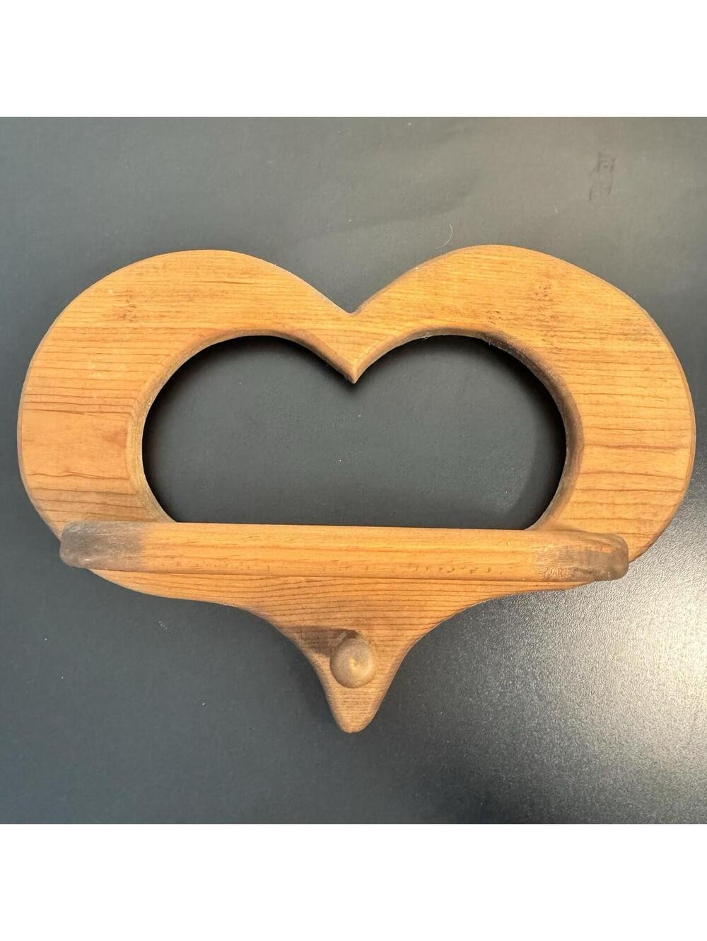 Vintage Pine Wood Heart Wall Shelf Solid Pegs Cottagecore Grandmacore